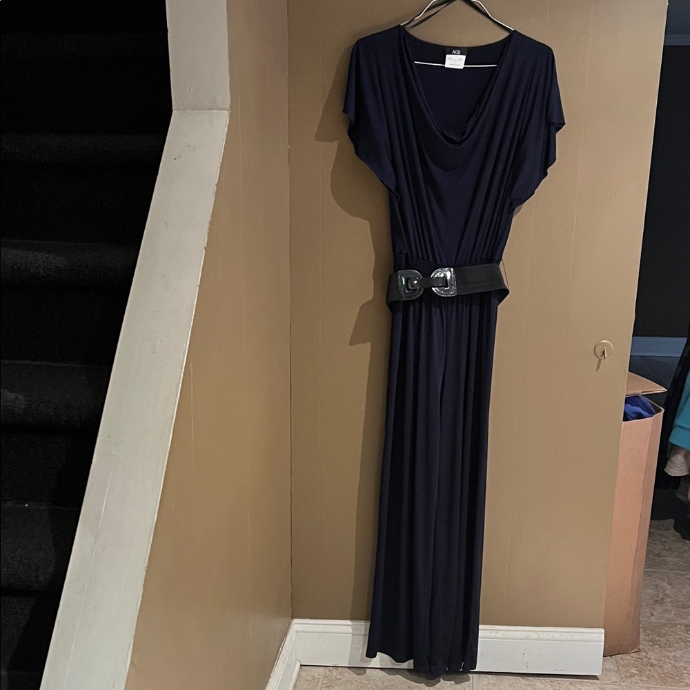AGB Women’s Jumpsuit with Belt in Navy Blue Sz L. NEW